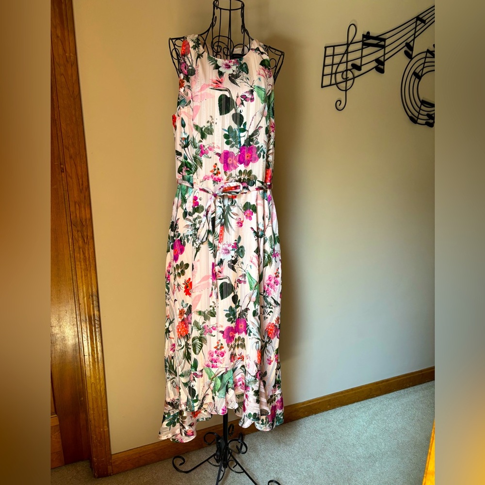 Banana Republic 12P maxi Pink Floral Maxi hi/low Sleeveless Dress zipper button